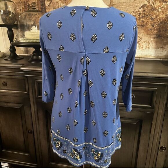 J Jill Tunic Top Blue Paisley Trim Stretchy size Small - Picture 2 of 9